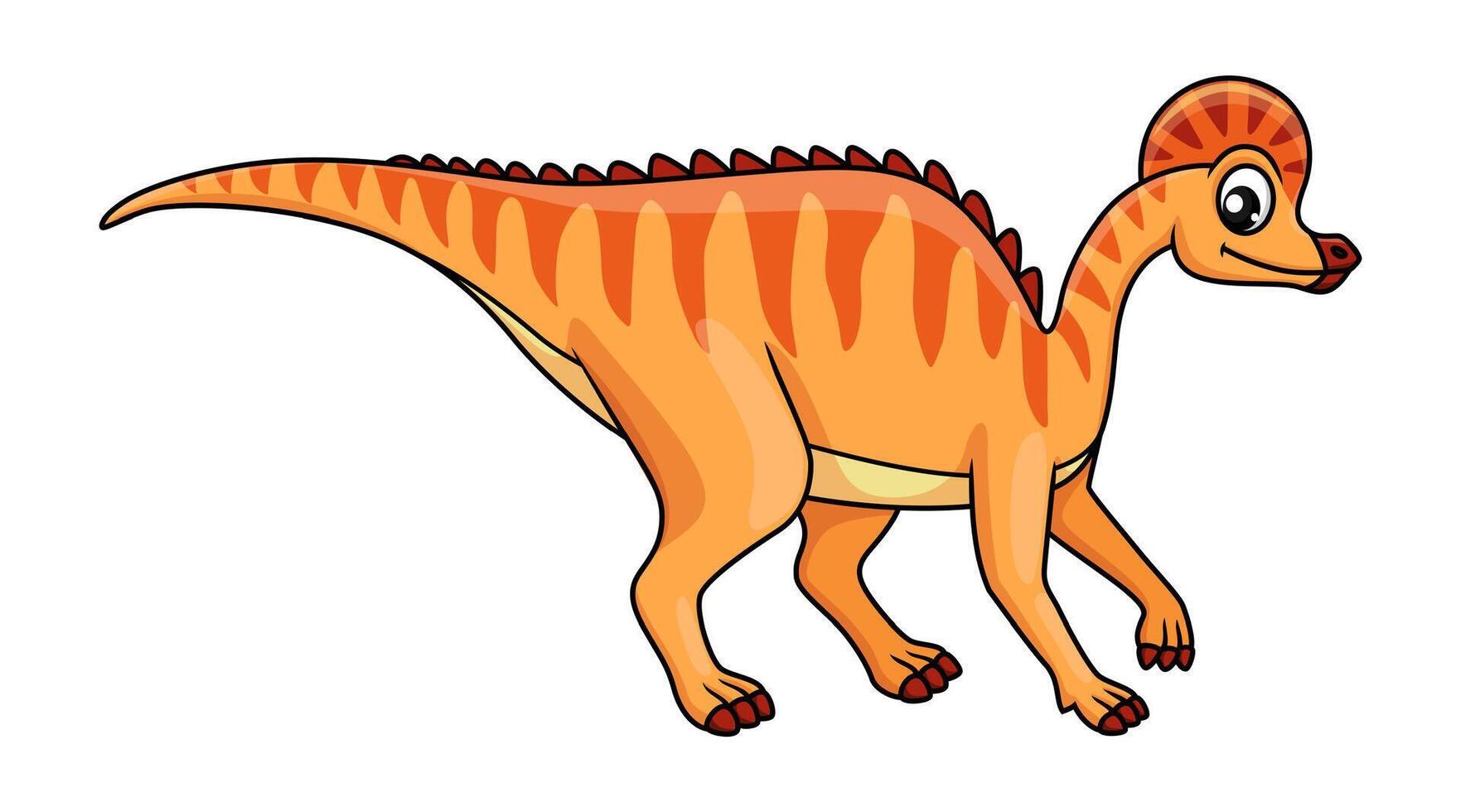 Cartoon corythosaurus dinosaur character, vector