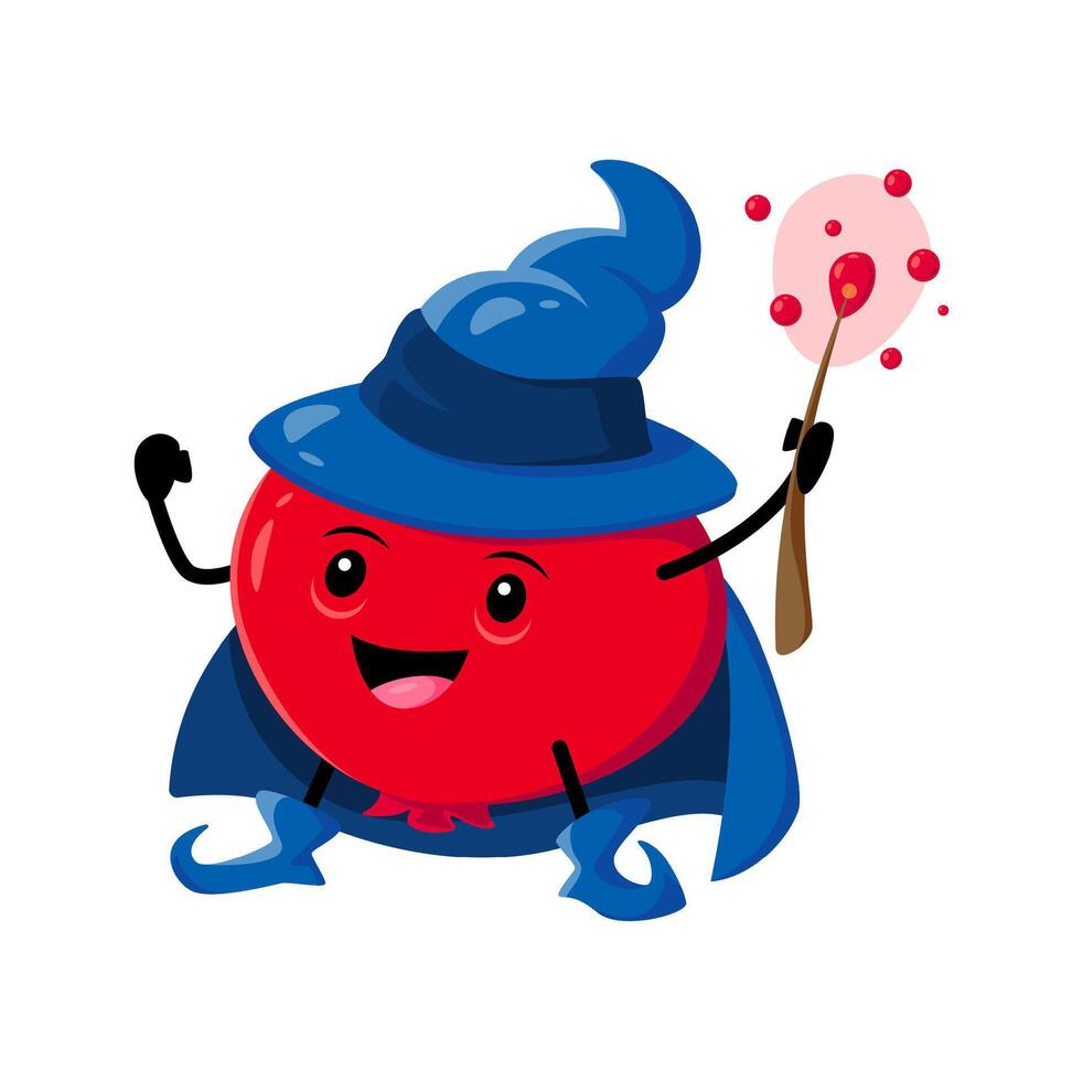 Cartoon cranberry wizard or mage berry character vector