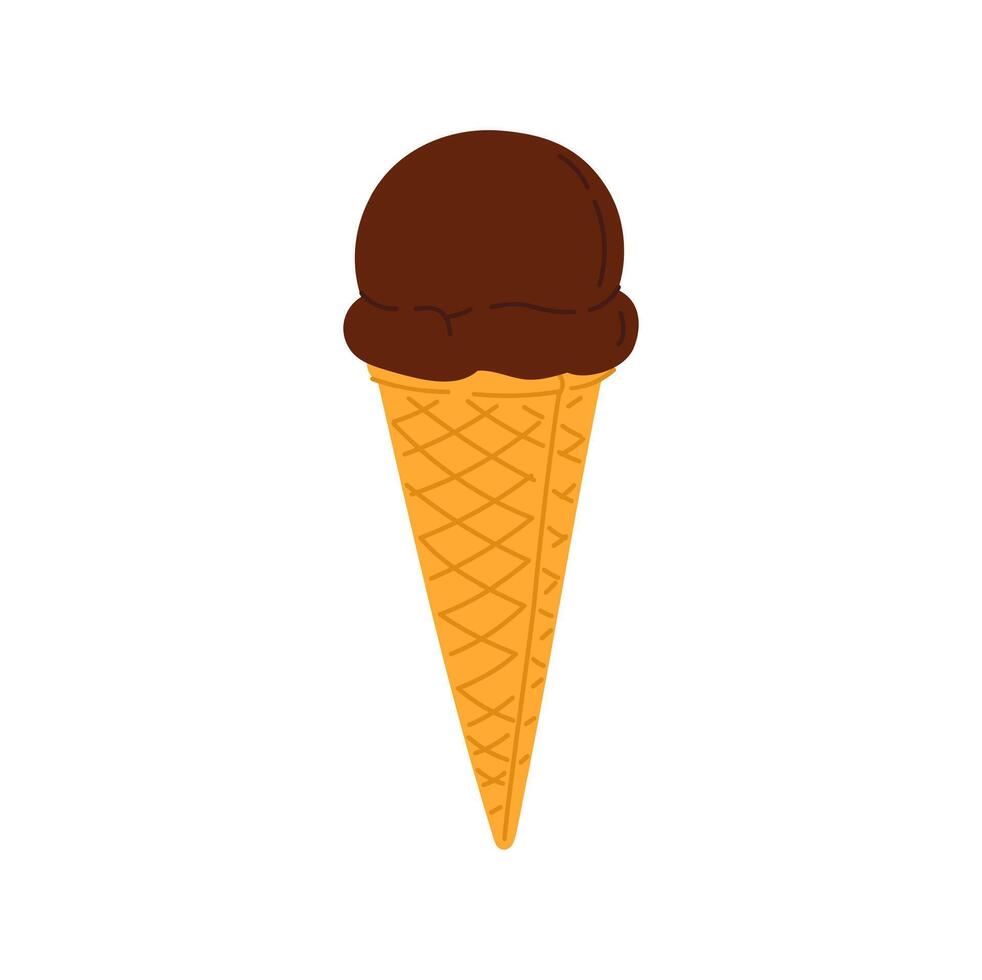 Chocolate vanilla sweet ice cream in waffle cone vector