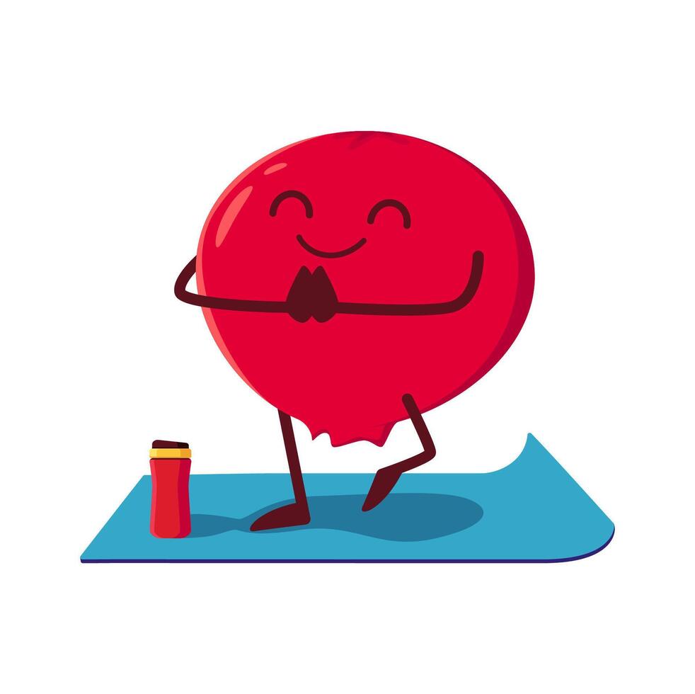 Cartoon cranberry character demonstrating yoga vector
