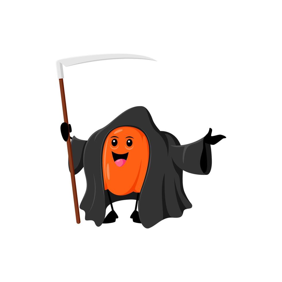 Cartoon Halloween pumpkin in grim reaper costume vector