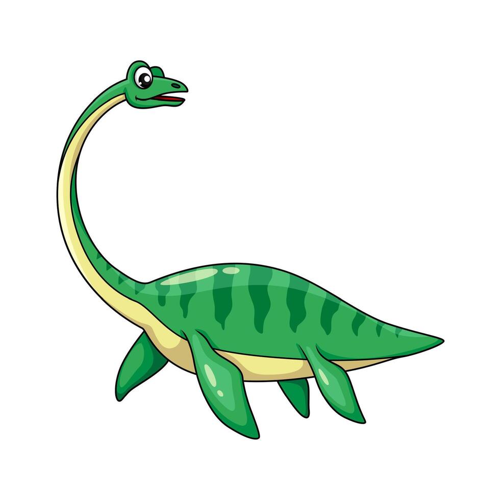 Cartoon elasmosaurus dinosaur plesiosaur character vector