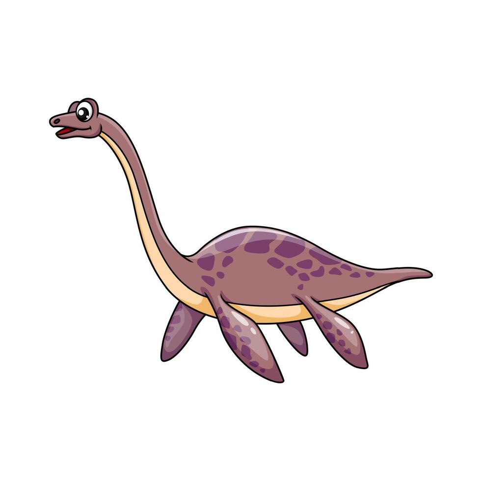 Cartoon plesiosaur dinosaur, underwater lizard vector