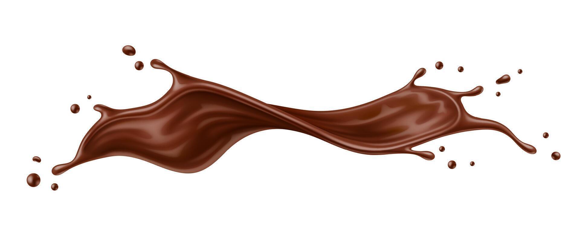 Realistic liquid chocolate wave flow, 3d splash vector