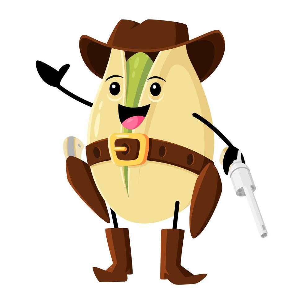 Cartoon pistachio nut cowboy, ranger and bandit vector