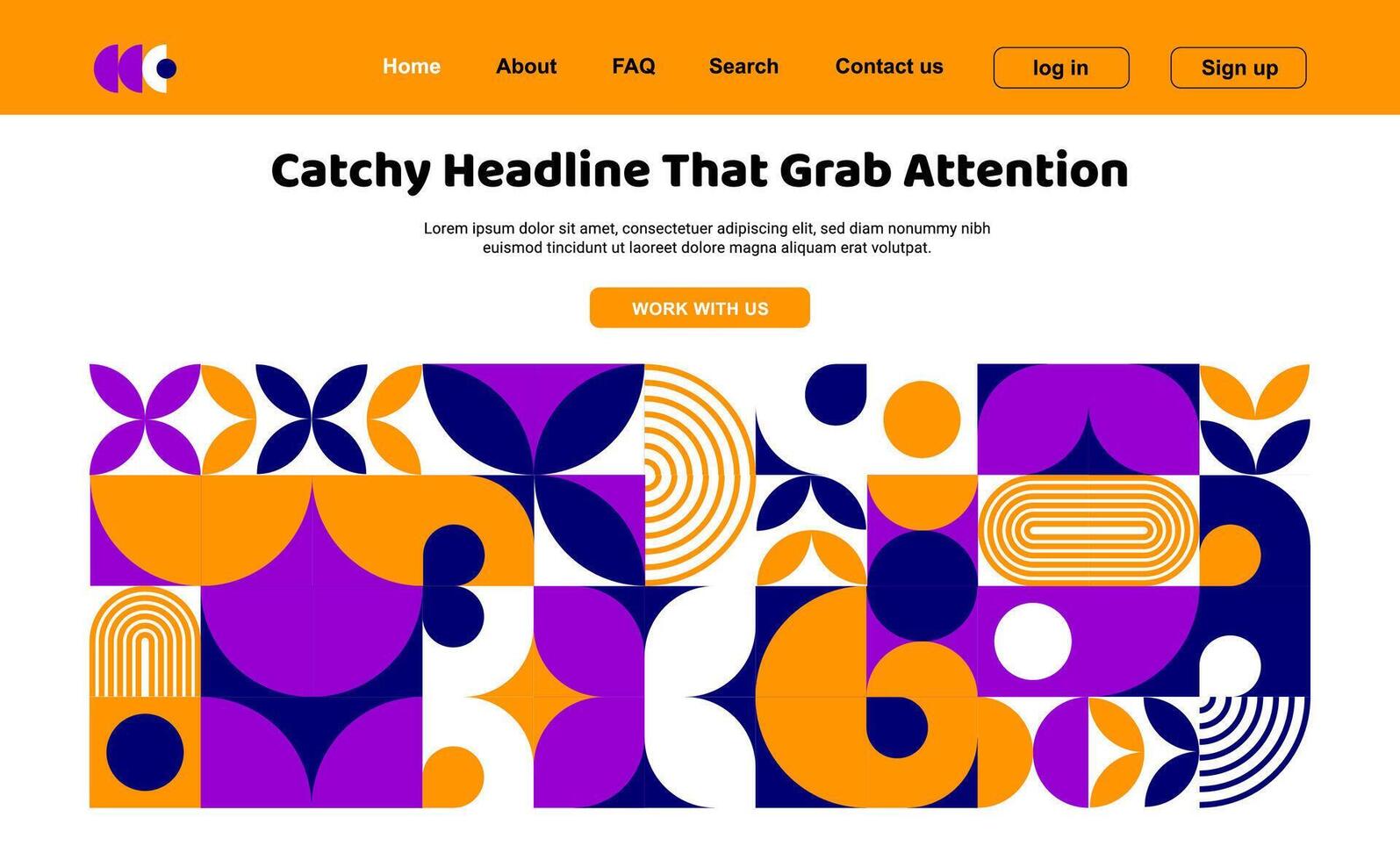 Landing page with geometric Bauhaus pattern vector