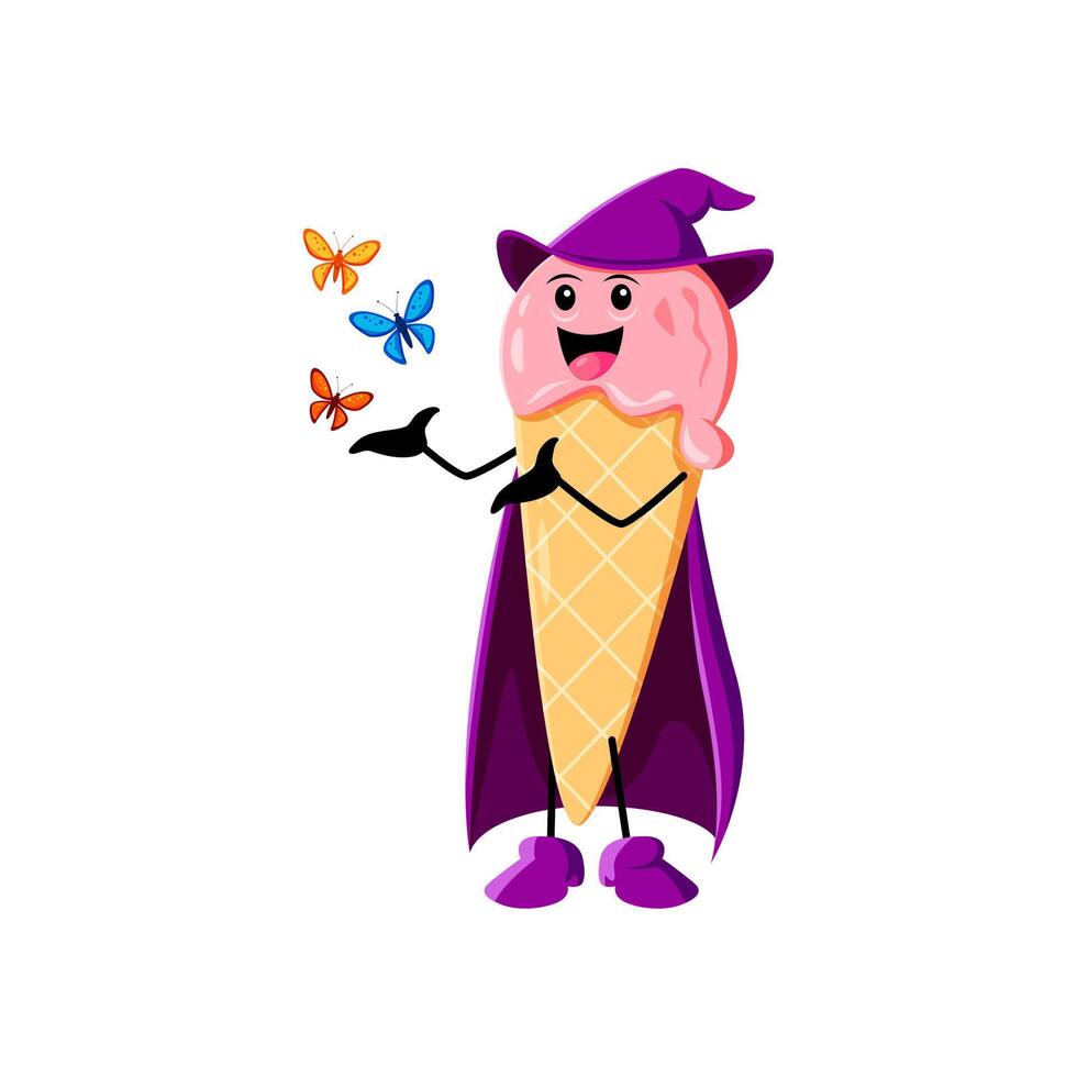 Cartoon ice cream cone wizard or witch character vector