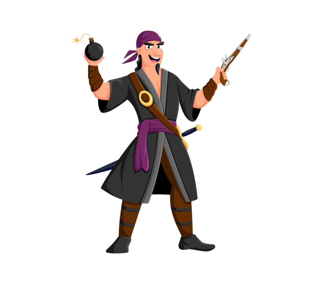 Cartoon sailor and pirate character with a bomb vector