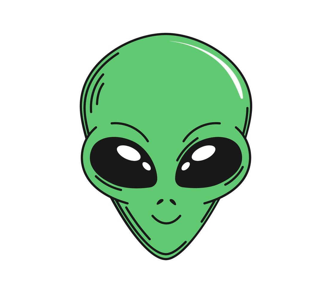 Retro groovy alien character face with large eyes vector
