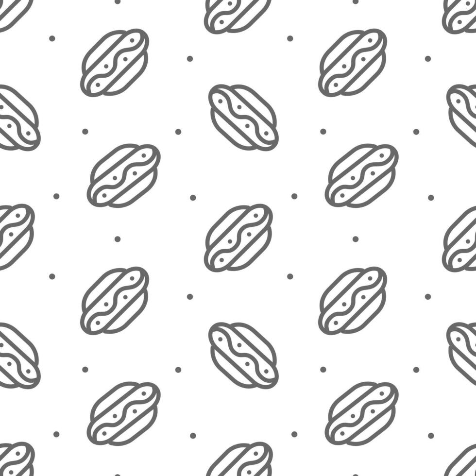 Hot Dog Street Food Seamless Pattern with buns and sausages. Icon isolated on white background. For background, menu, invitation. vector