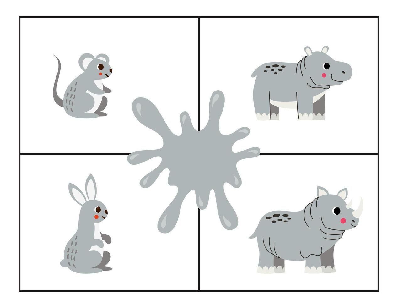 Learning colors for kids. Gray color flash card. Educational material for children. Set of objects in gray color. vector