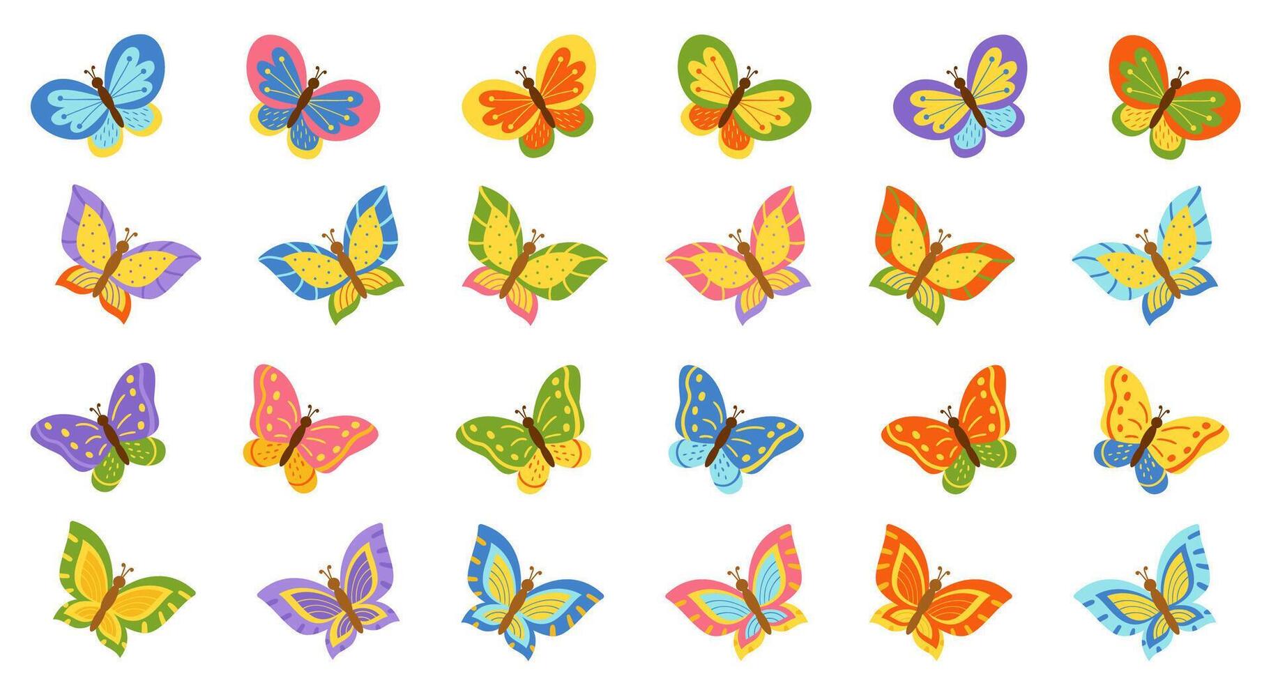 illustration of colorful butteries. Big set of different butterflies. vector