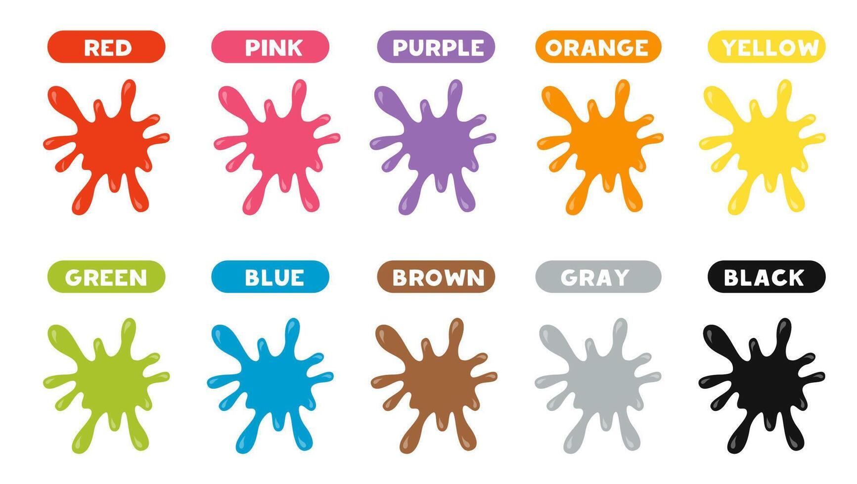 illustration of cartoon paint blobs with names. Worksheet for kids. vector