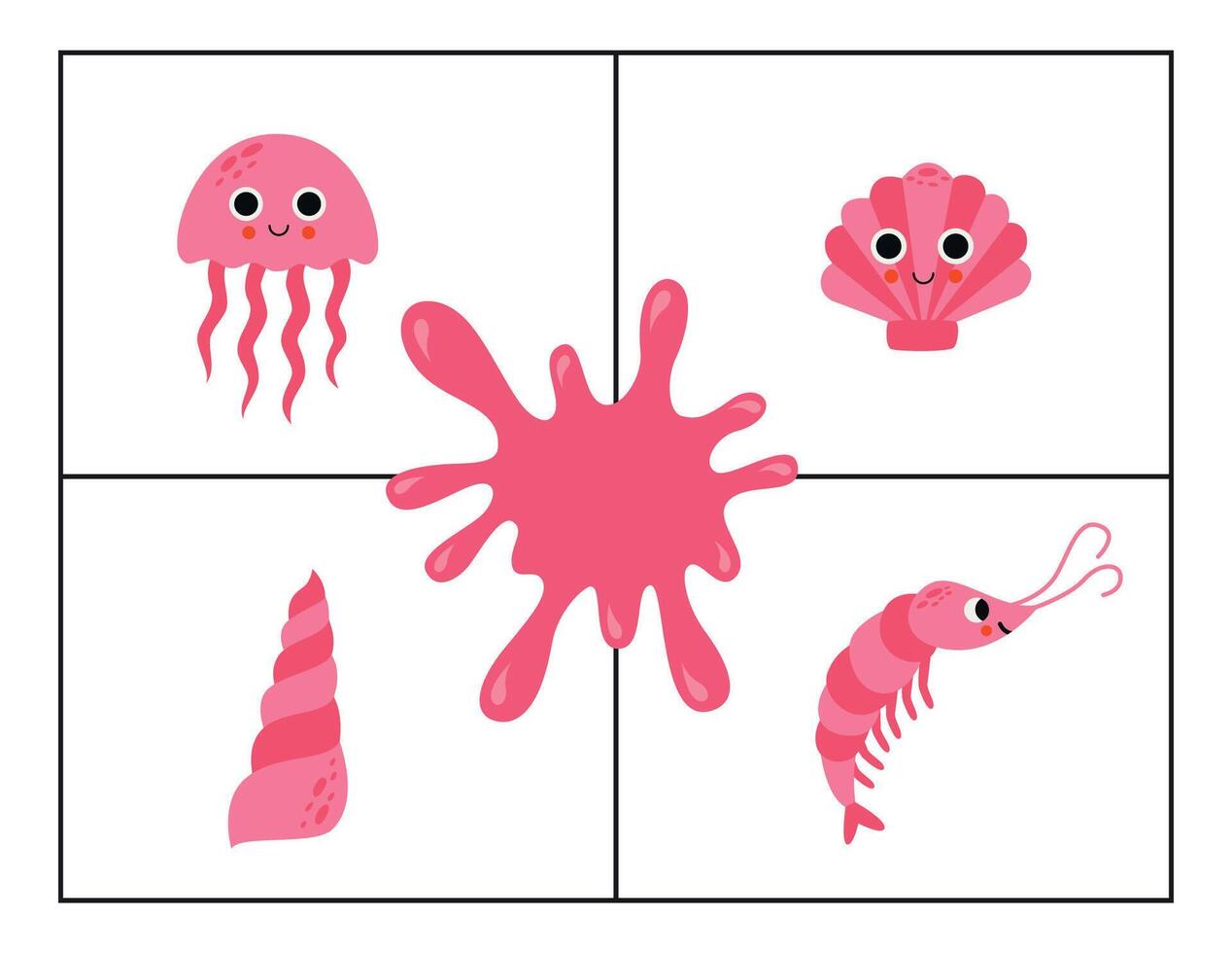 Learning colors for kids. pink color flash card. Educational material for children. Set of objects in pink color. vector