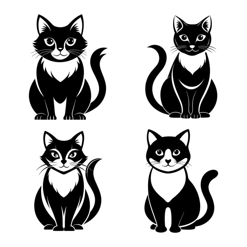 black and white cat, Cats Tail Symbol Stylish Cat Icon vector