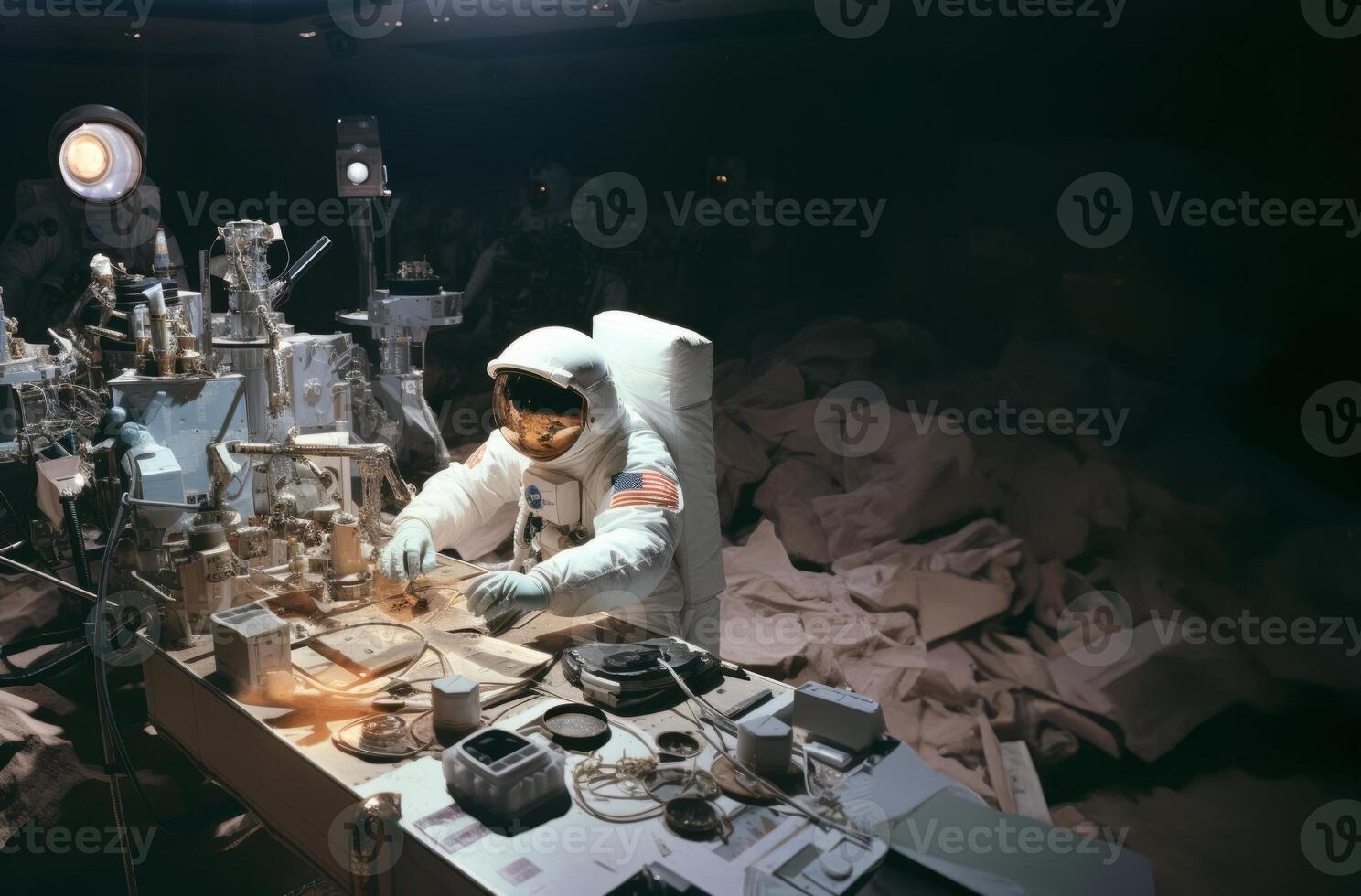 Astronomical team delves into the exploration of Mars, meticulously studying Martian terrain and conducting cosmic research within the confines of their laboratory, symbolizing the photo
