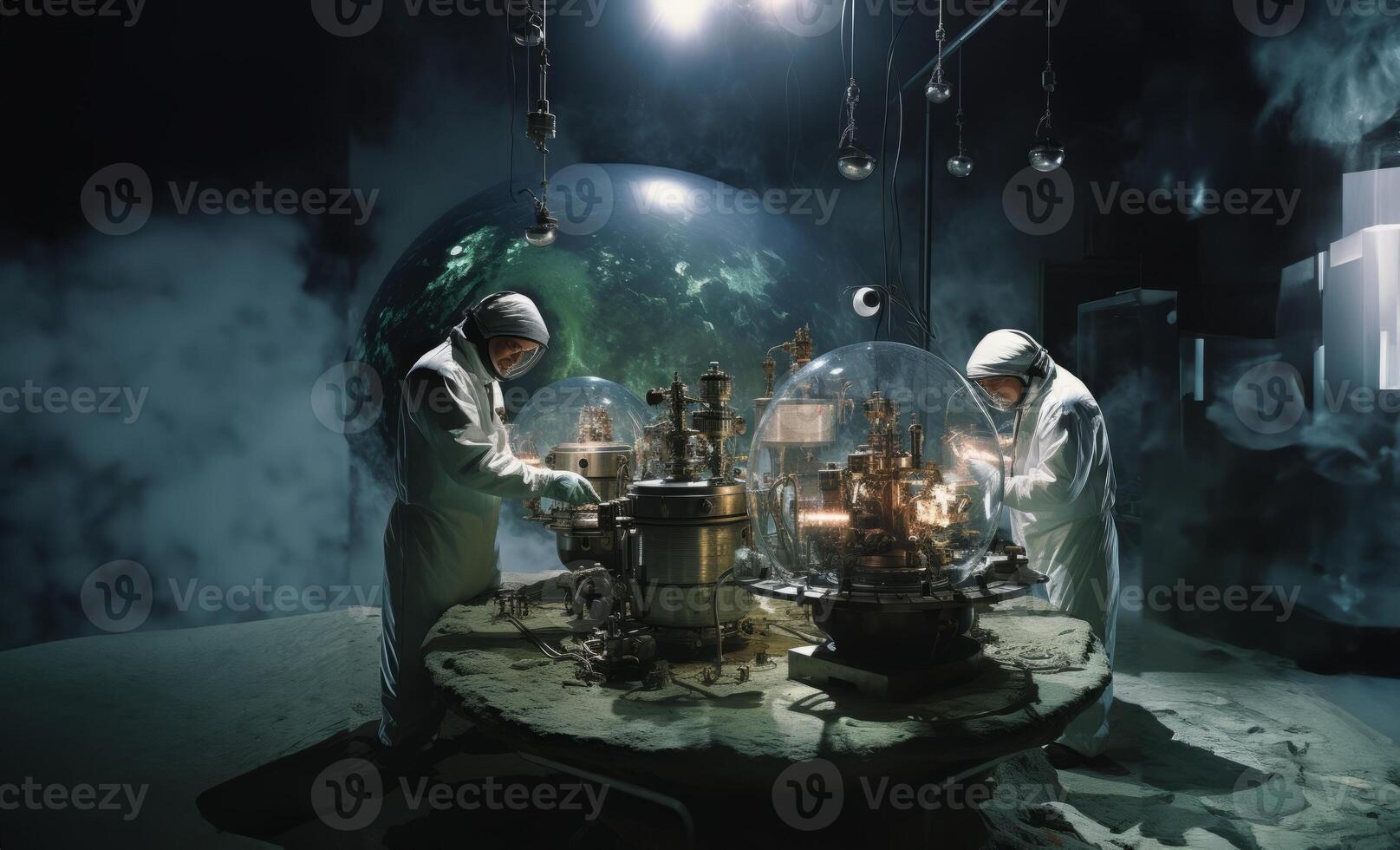 Astronomical team delves into the exploration of Mars, meticulously studying Martian terrain and conducting cosmic research within the confines of their laboratory, symbolizing the photo