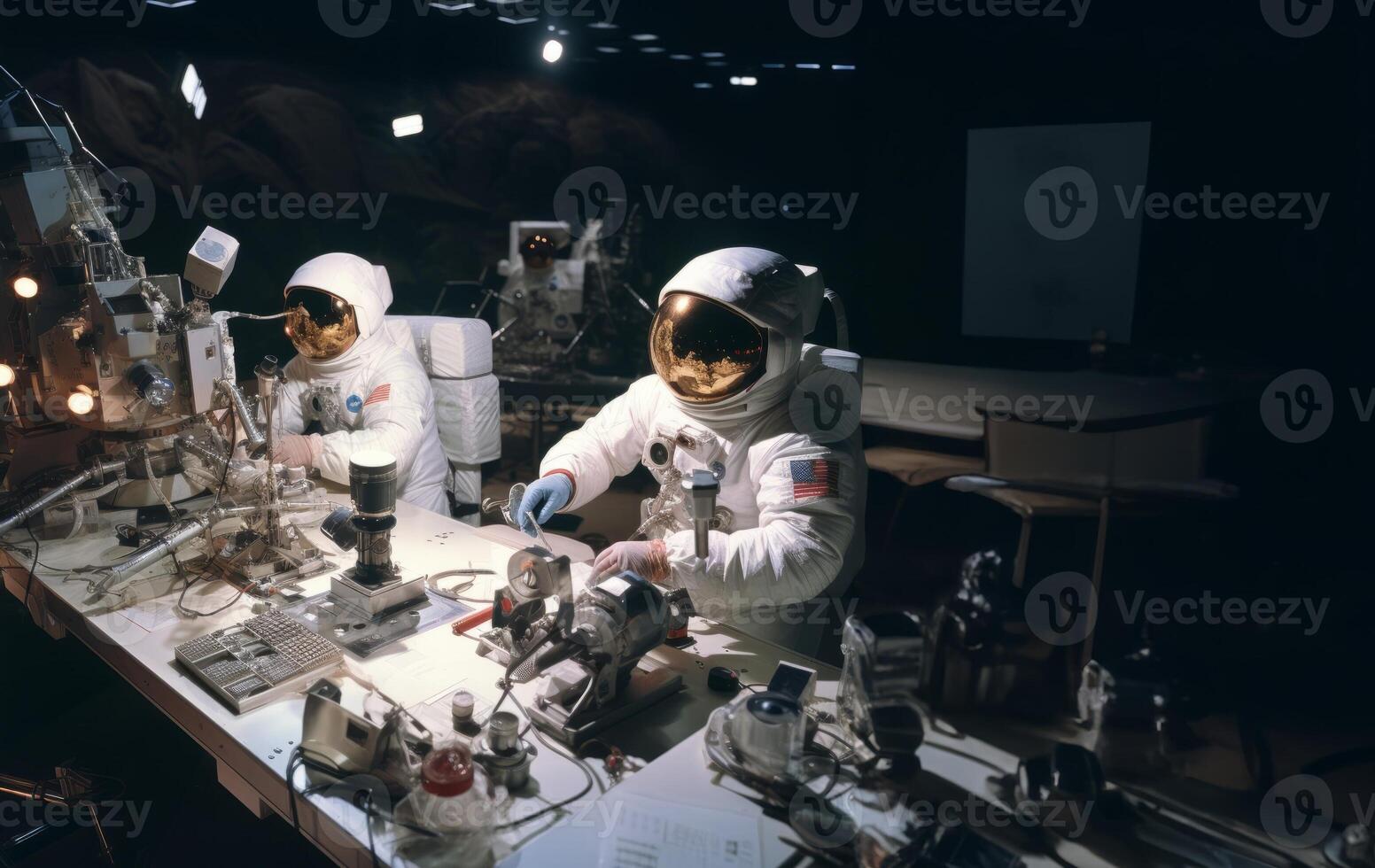 Astronomical team delves into the exploration of Mars, meticulously studying Martian terrain and conducting cosmic research within the confines of their laboratory, symbolizing the photo