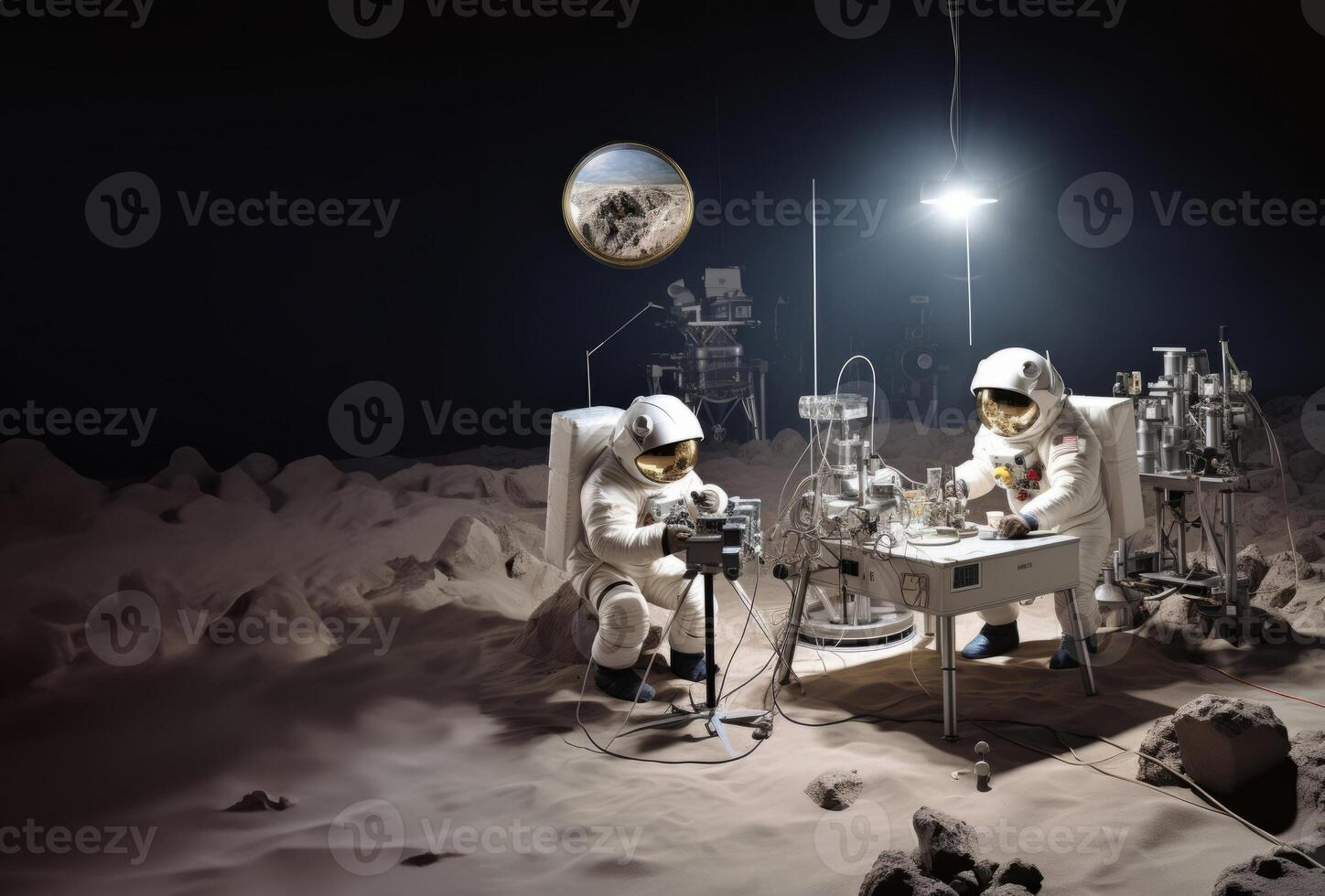 Astronomical team delves into the exploration of Mars, meticulously studying Martian terrain and conducting cosmic research within the confines of their laboratory, symbolizing the photo
