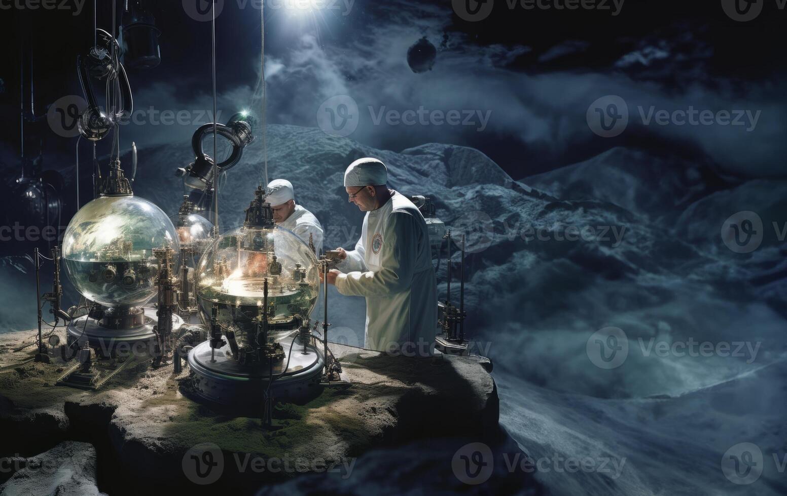Astronomical team delves into the exploration of Mars, meticulously studying Martian terrain and conducting cosmic research within the confines of their laboratory, symbolizing the photo