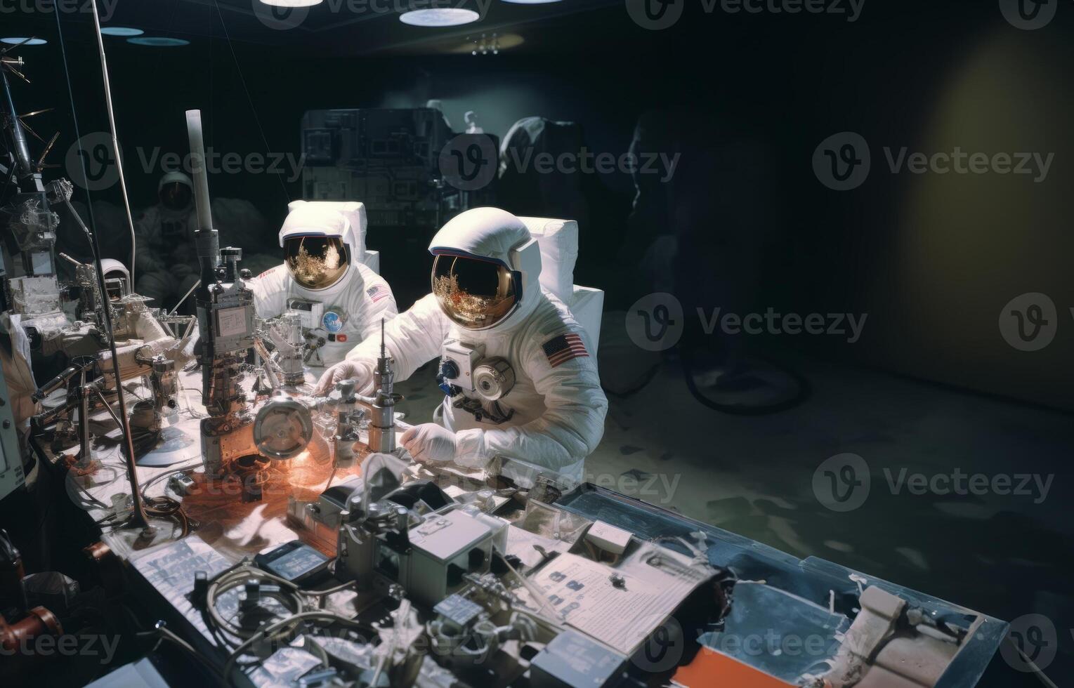 Astronomical team delves into the exploration of Mars, meticulously studying Martian terrain and conducting cosmic research within the confines of their laboratory, symbolizing the photo