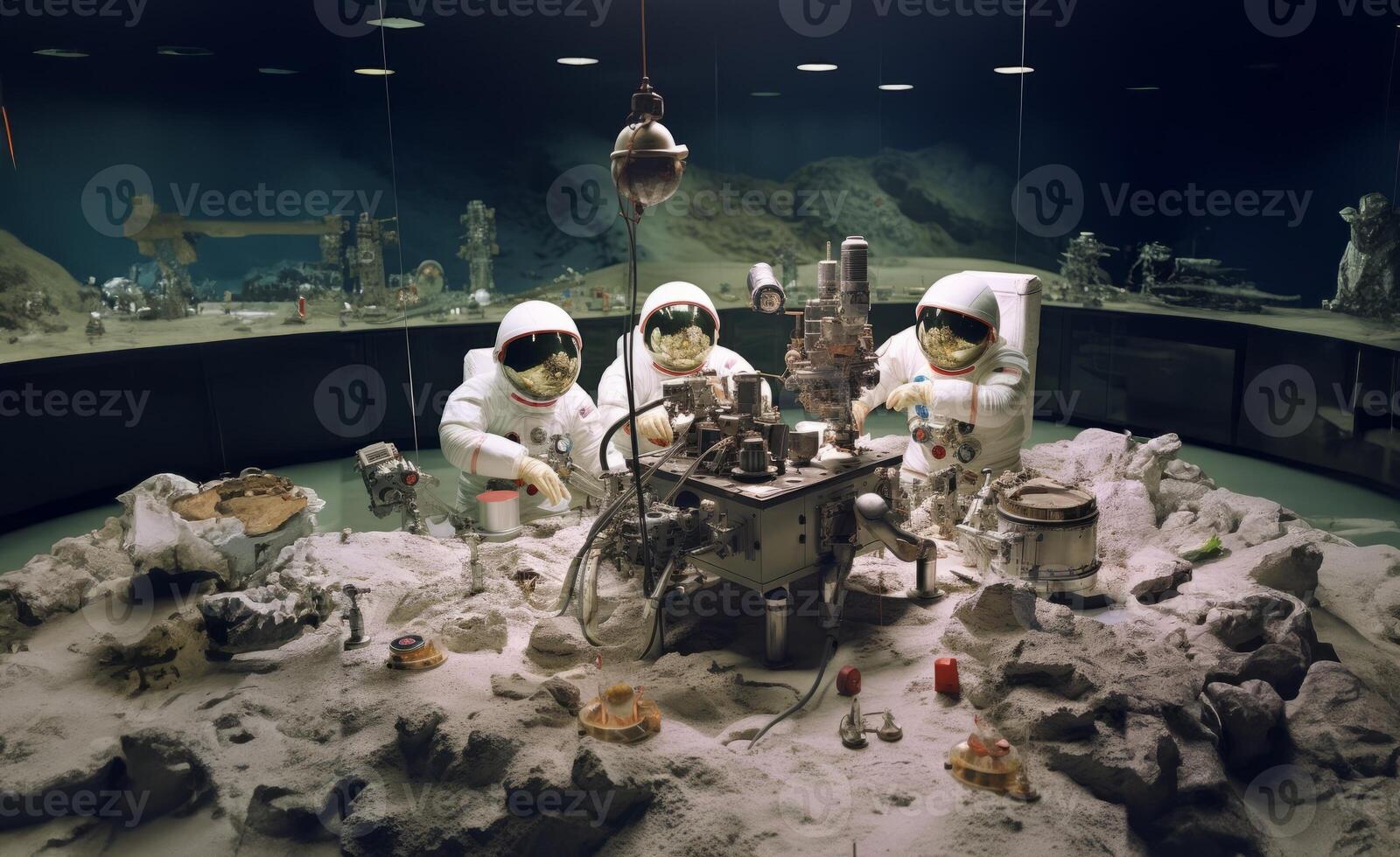 Astronomical team delves into the exploration of Mars, meticulously studying Martian terrain and conducting cosmic research within the confines of their laboratory, symbolizing the photo