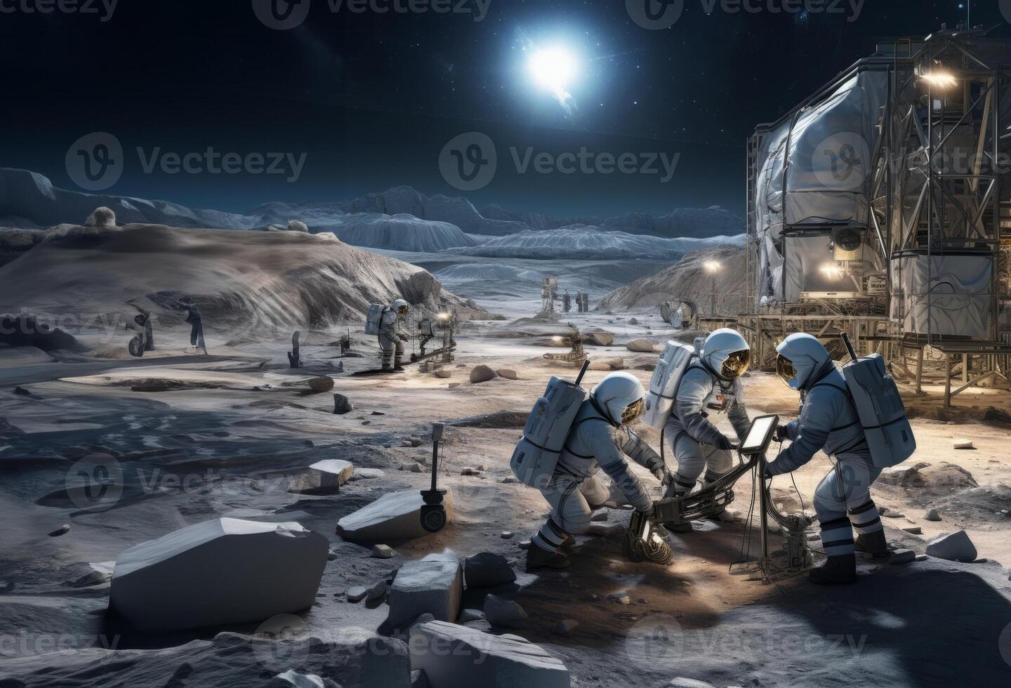 In a historic endeavor, a team of specialized astronauts works diligently on constructing a space station on the surface of Mars, pushing the boundaries of human exploration and photo