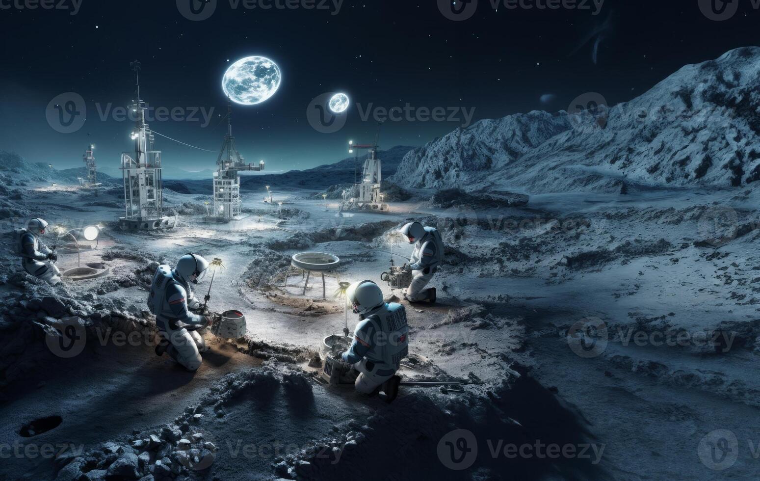 In a historic endeavor, a team of specialized astronauts works diligently on constructing a space station on the surface of Mars, pushing the boundaries of human exploration and photo