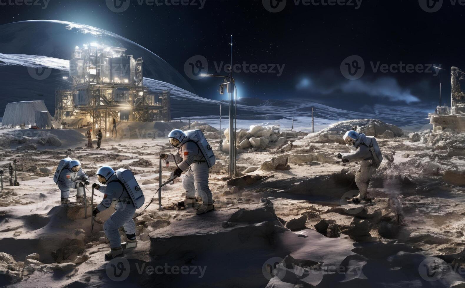 In a historic endeavor, a team of specialized astronauts works diligently on constructing a space station on the surface of Mars, pushing the boundaries of human exploration and photo