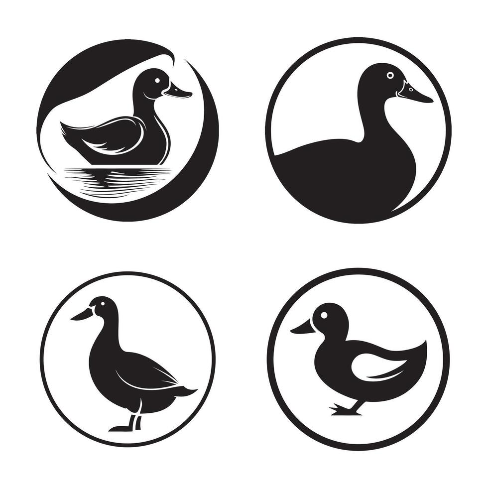 duck silhouettes, Lake Ducks Silhouette, Duck silhouettes, duck collection, various poses, black isolated figures vector