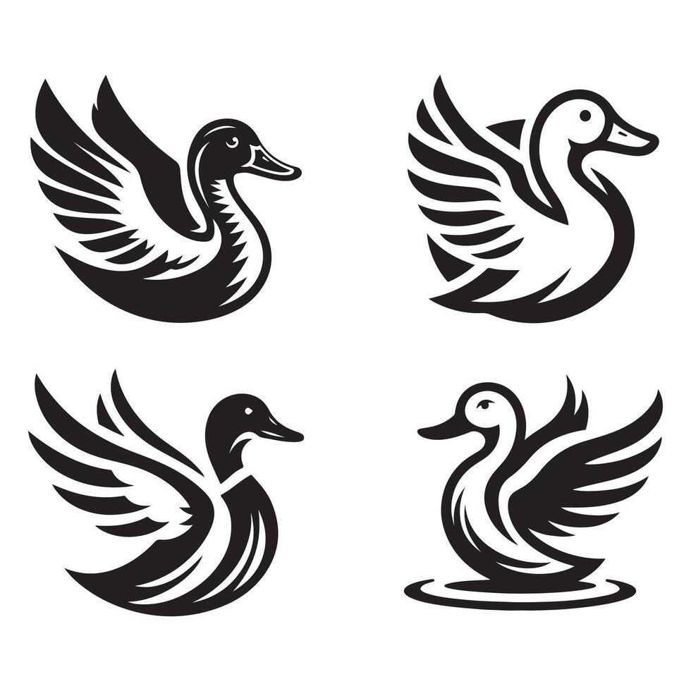duck silhouettes, Lake Ducks Silhouette, Duck silhouettes, duck collection, various poses, black isolated figures vector