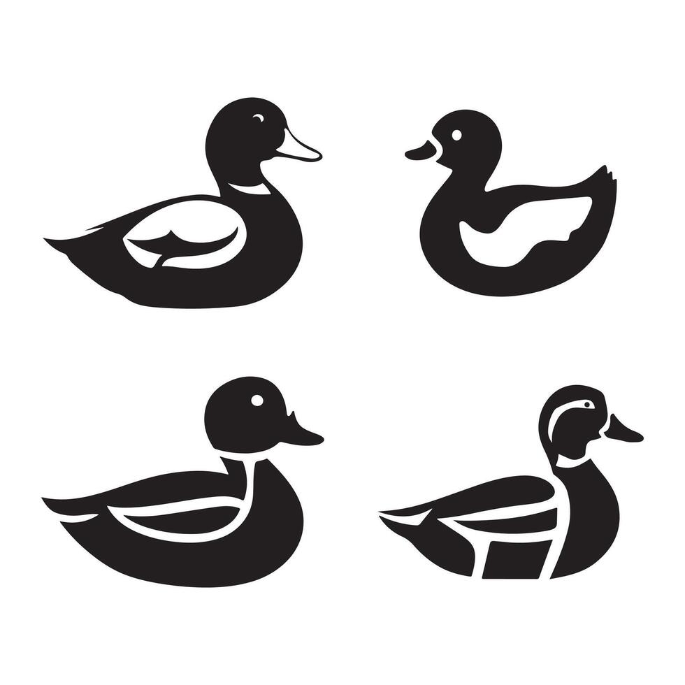 duck silhouettes, Lake Ducks Silhouette, Duck silhouettes, duck collection, various poses, black isolated figures vector
