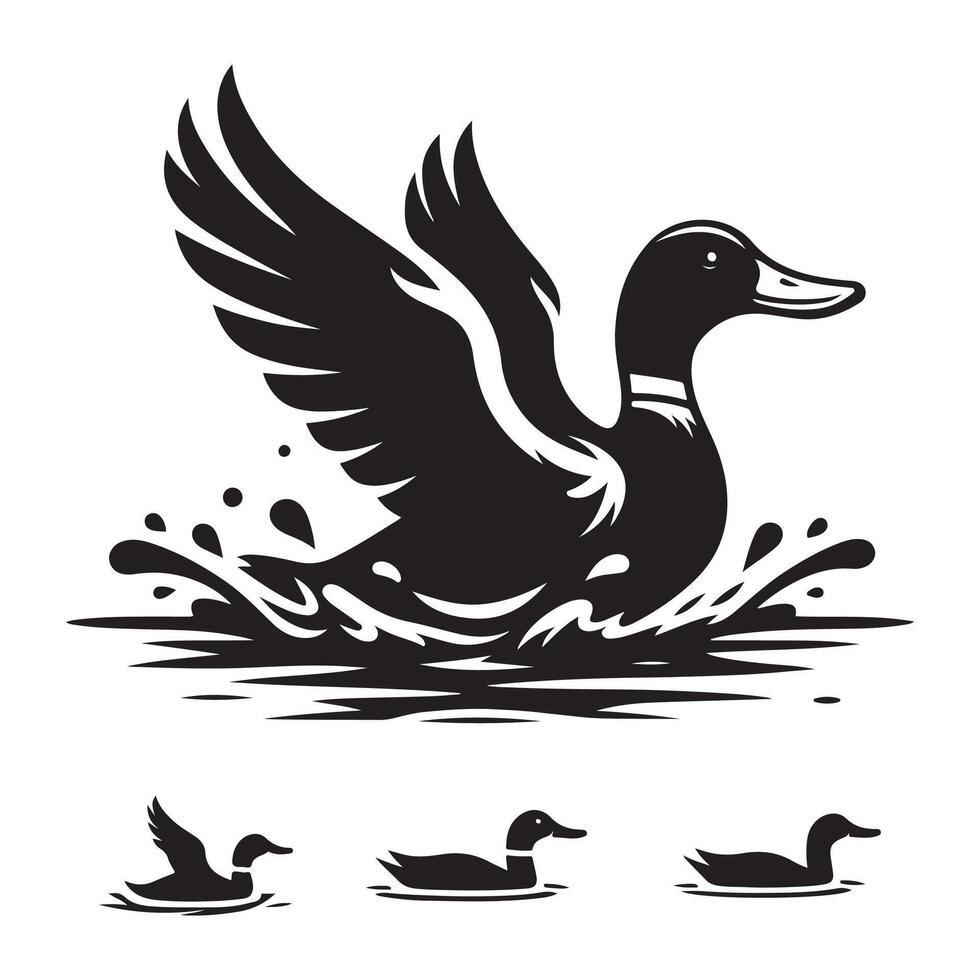 duck silhouettes, Lake Ducks Silhouette, Duck silhouettes, duck collection, various poses, black isolated figures vector