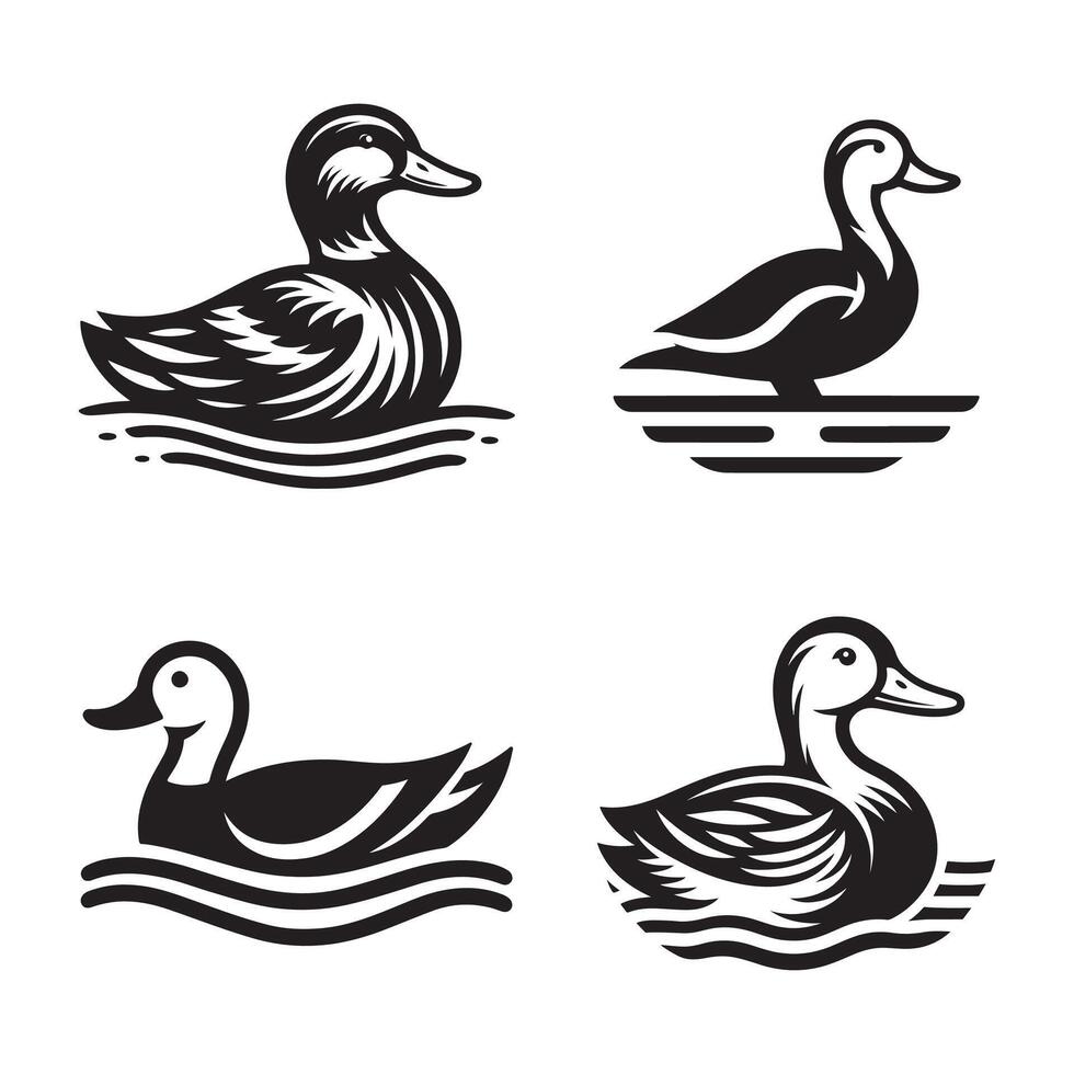 duck silhouettes, Lake Ducks Silhouette, Duck silhouettes, duck collection, various poses, black isolated figures vector