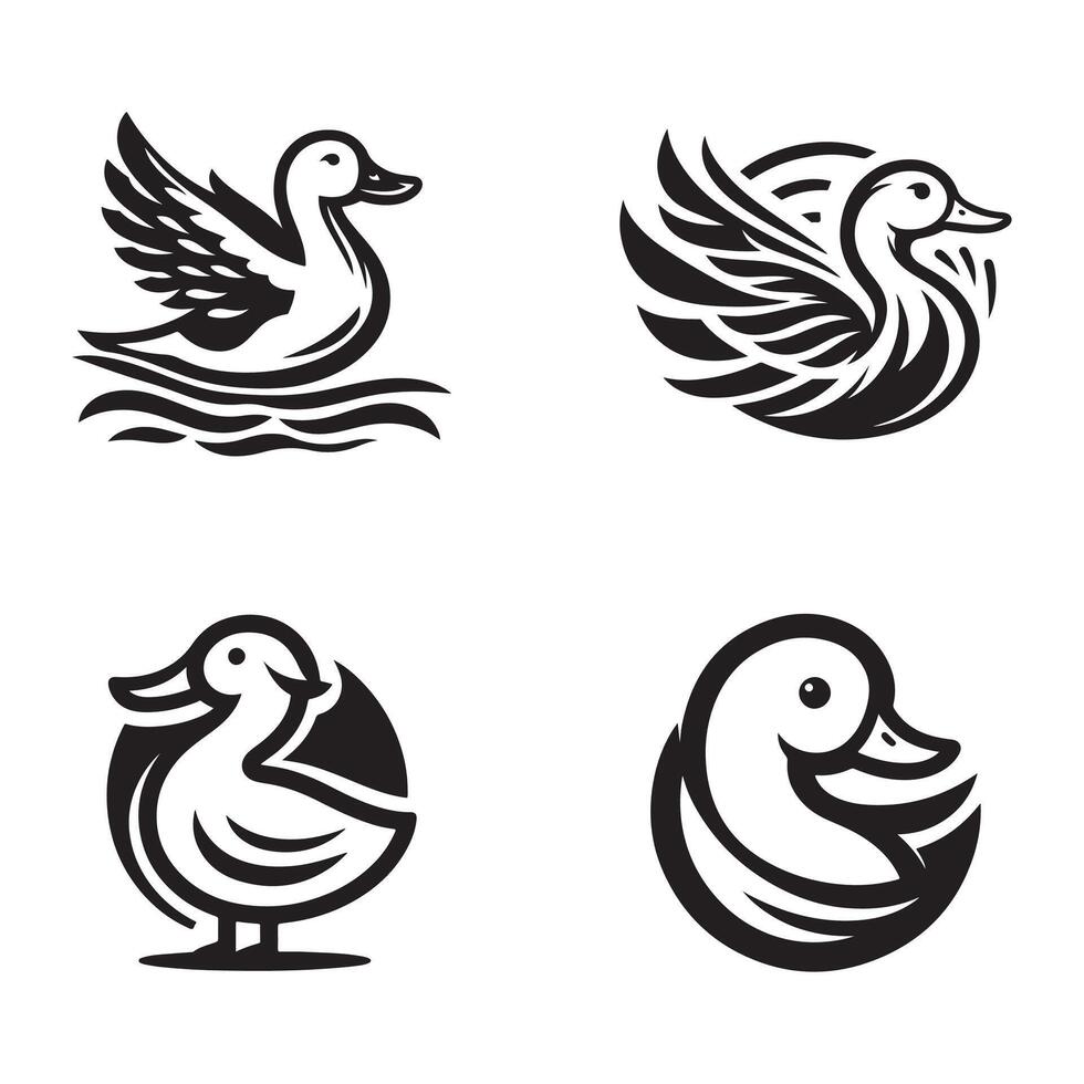 duck silhouettes, Lake Ducks Silhouette, Duck silhouettes, duck collection, various poses, black isolated figures vector