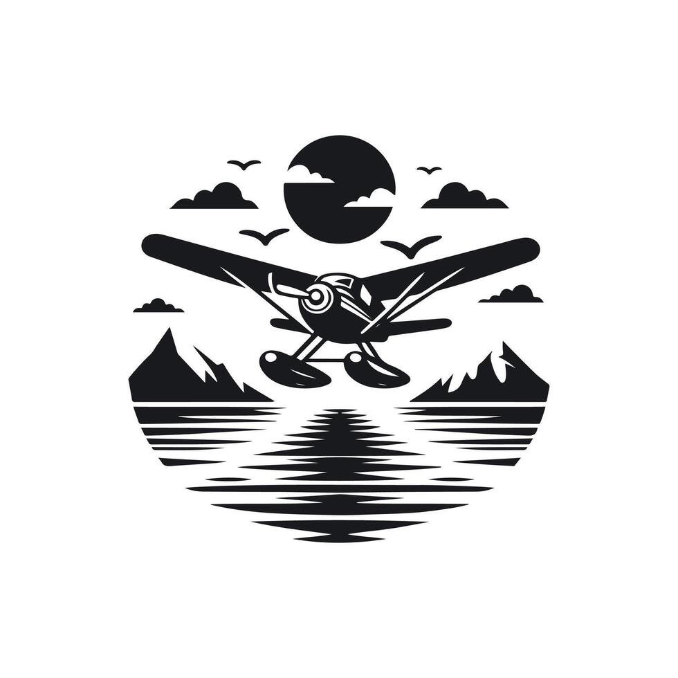 seaplane silhouette illustration, Seaplane Icon Silhouette Illustration. Transportation Graphic Pictogram Symbol Clip Art. Doodle Sketch Black Sign. vector
