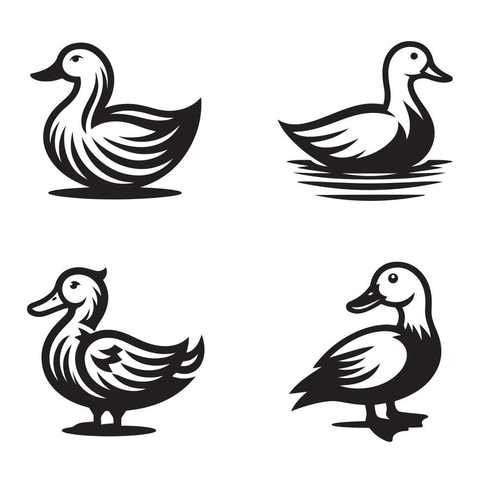 duck silhouettes, Lake Ducks Silhouette, Duck silhouettes, duck collection, various poses, black isolated figures vector