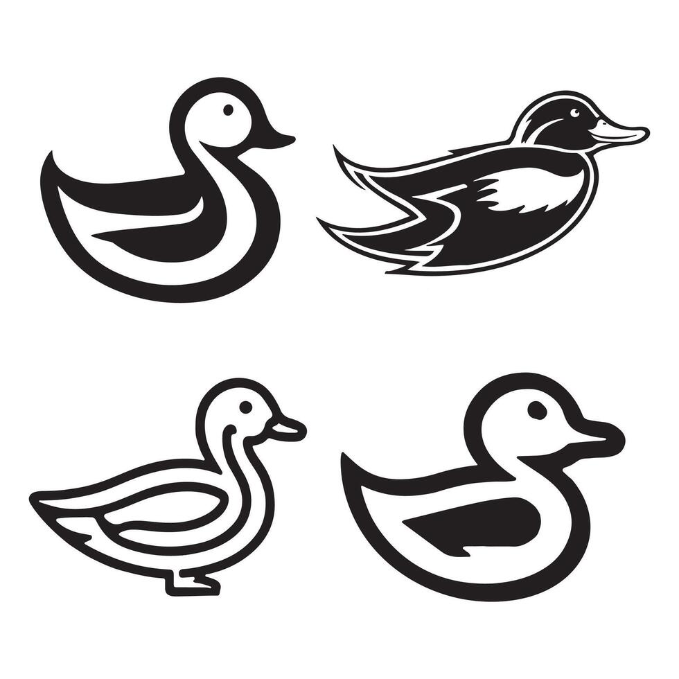 duck silhouettes, Lake Ducks Silhouette, Duck silhouettes, duck collection, various poses, black isolated figures vector