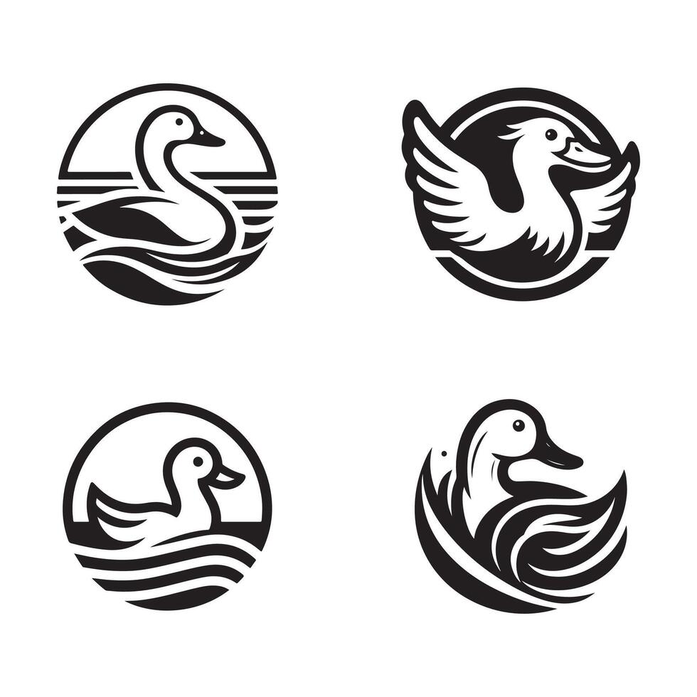 duck silhouettes, Lake Ducks Silhouette, Duck silhouettes, duck collection, various poses, black isolated figures vector