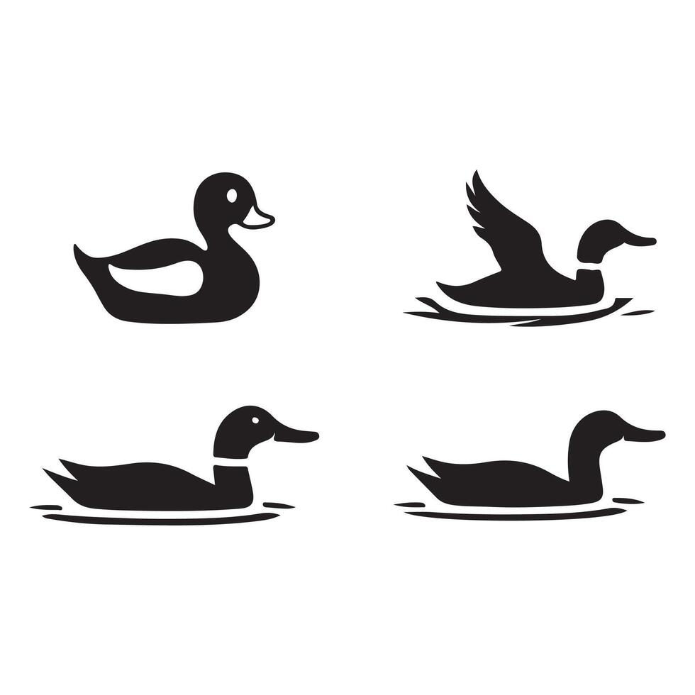 duck silhouettes, Lake Ducks Silhouette, Duck silhouettes, duck collection, various poses, black isolated figures vector