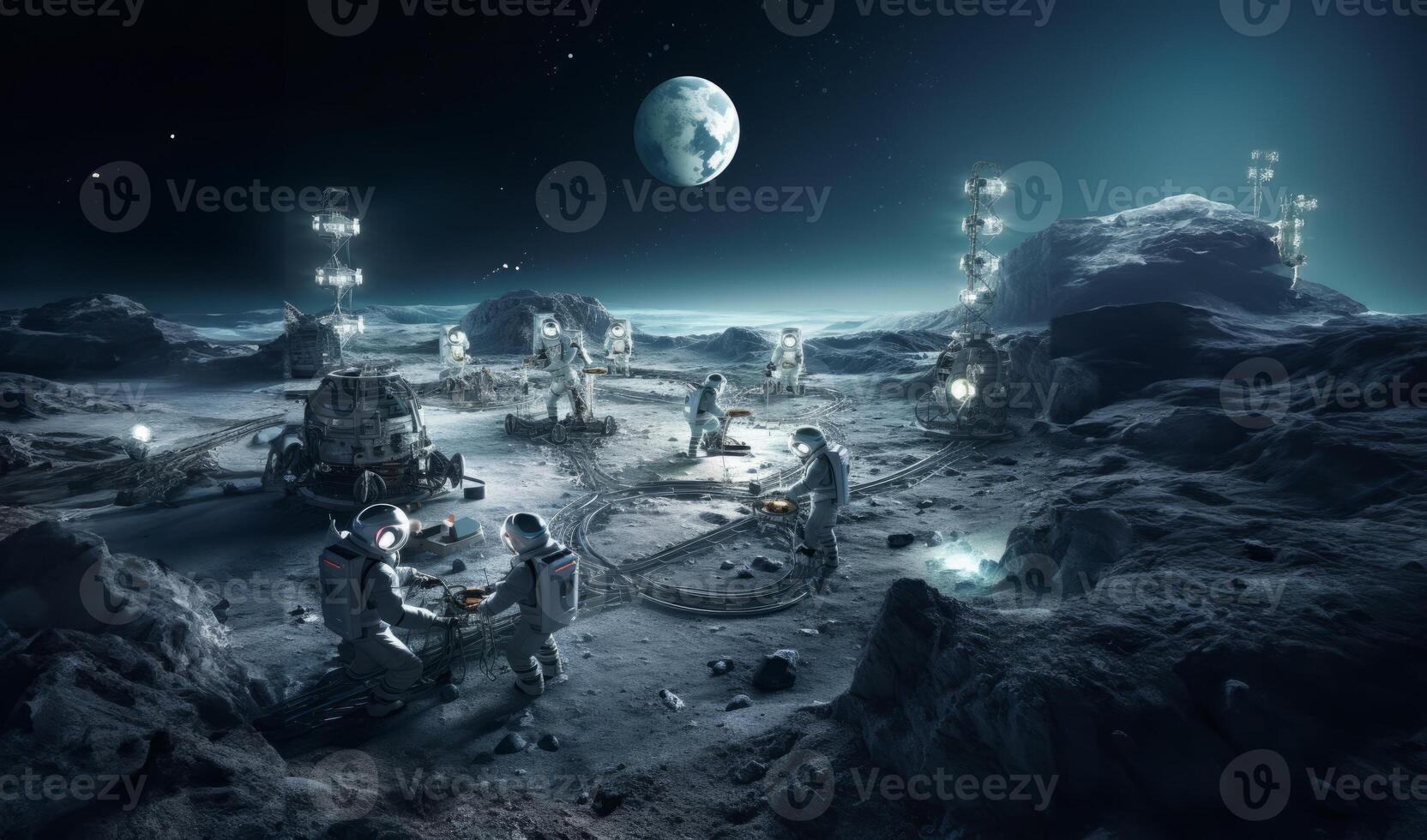 In a historic endeavor, a team of specialized astronauts works diligently on constructing a space station on the surface of Mars, pushing the boundaries of human exploration and photo