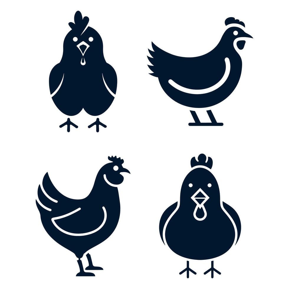 simple chicken icon illustration, abstract chicken rooster face head mascot logo icon vector