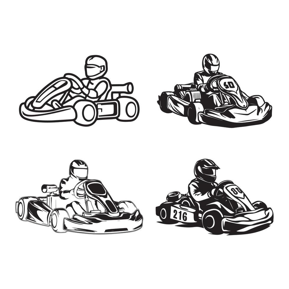 Kart racer, Go Kart racing image. Go Kart racing silhouette on white background vector
