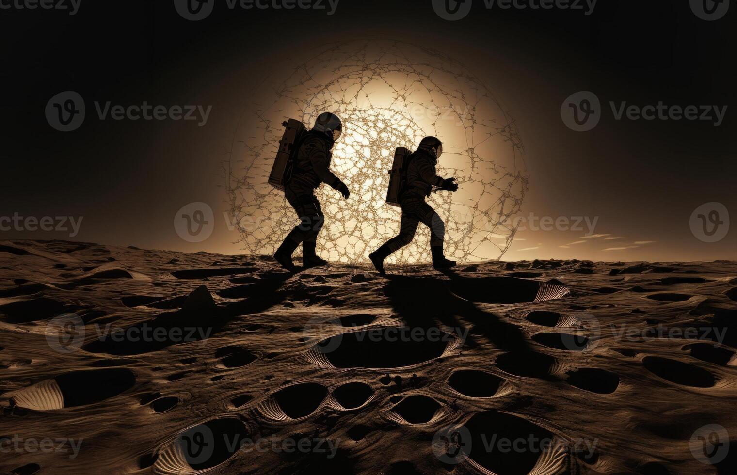 Astronaut Duo Explores the Dark Side of the Moon.Generated image photo