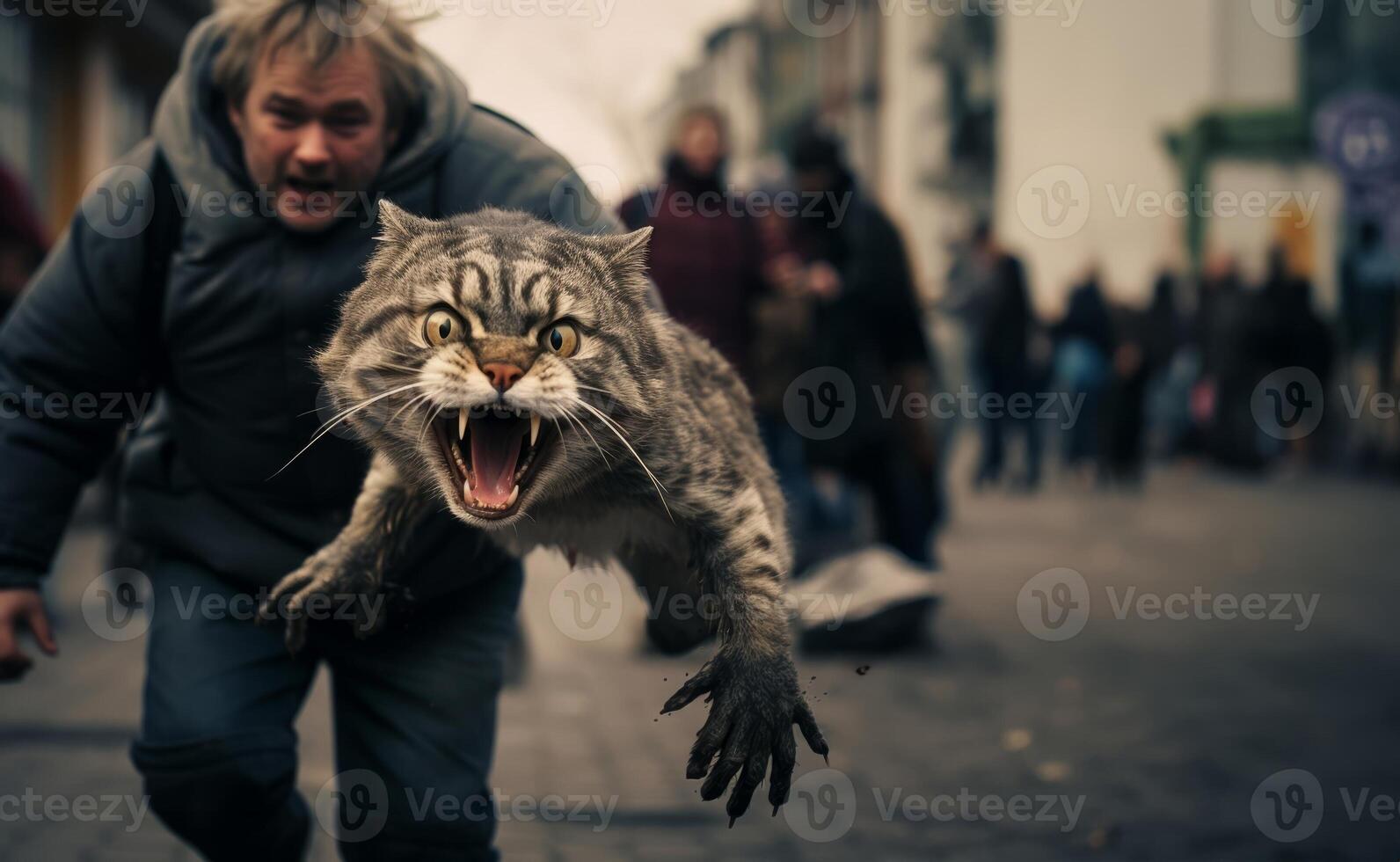 A runaway cat on a city street is a danger to itself and others. photo