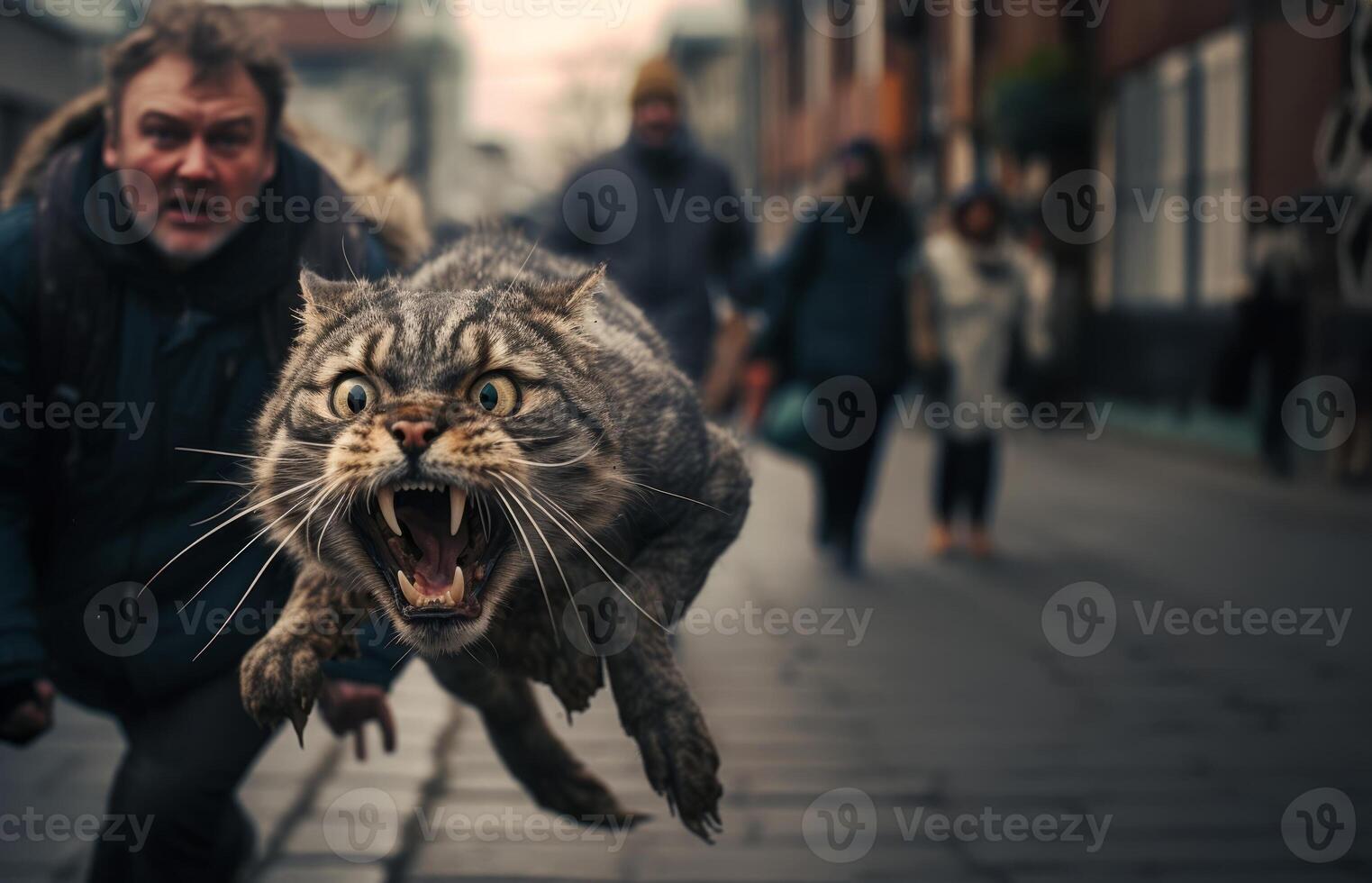 A runaway cat on a city street is a danger to itself and others. photo