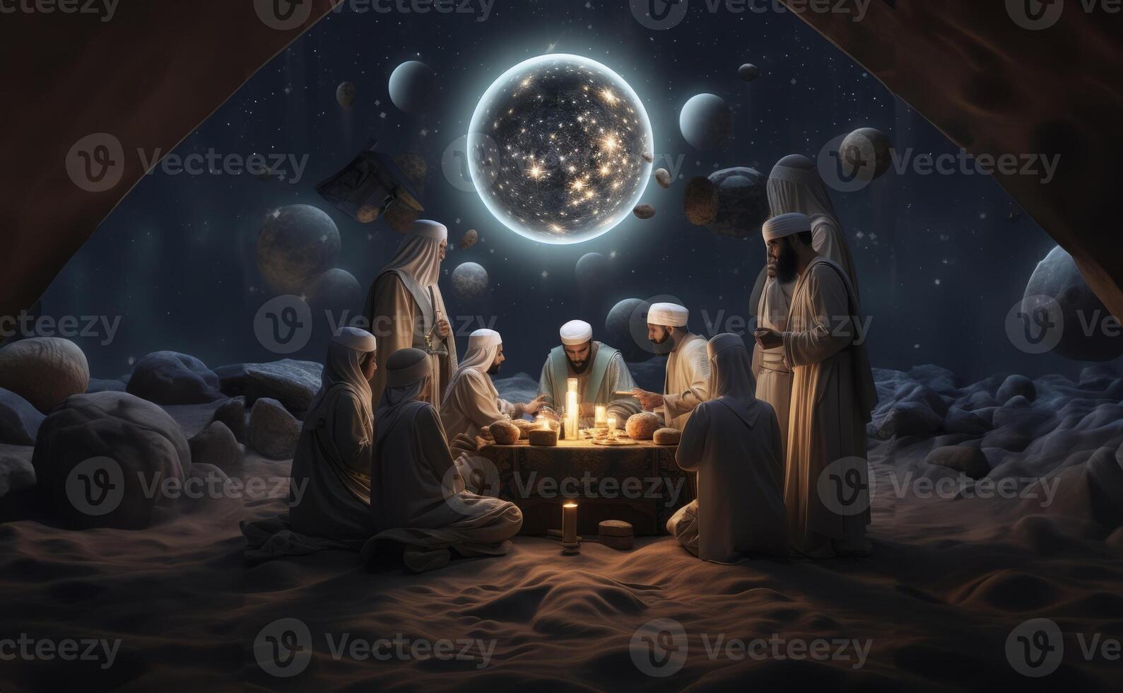 An Islamic family on Mars celebrates their first Ramadan, a historic moment of faith and hope. photo