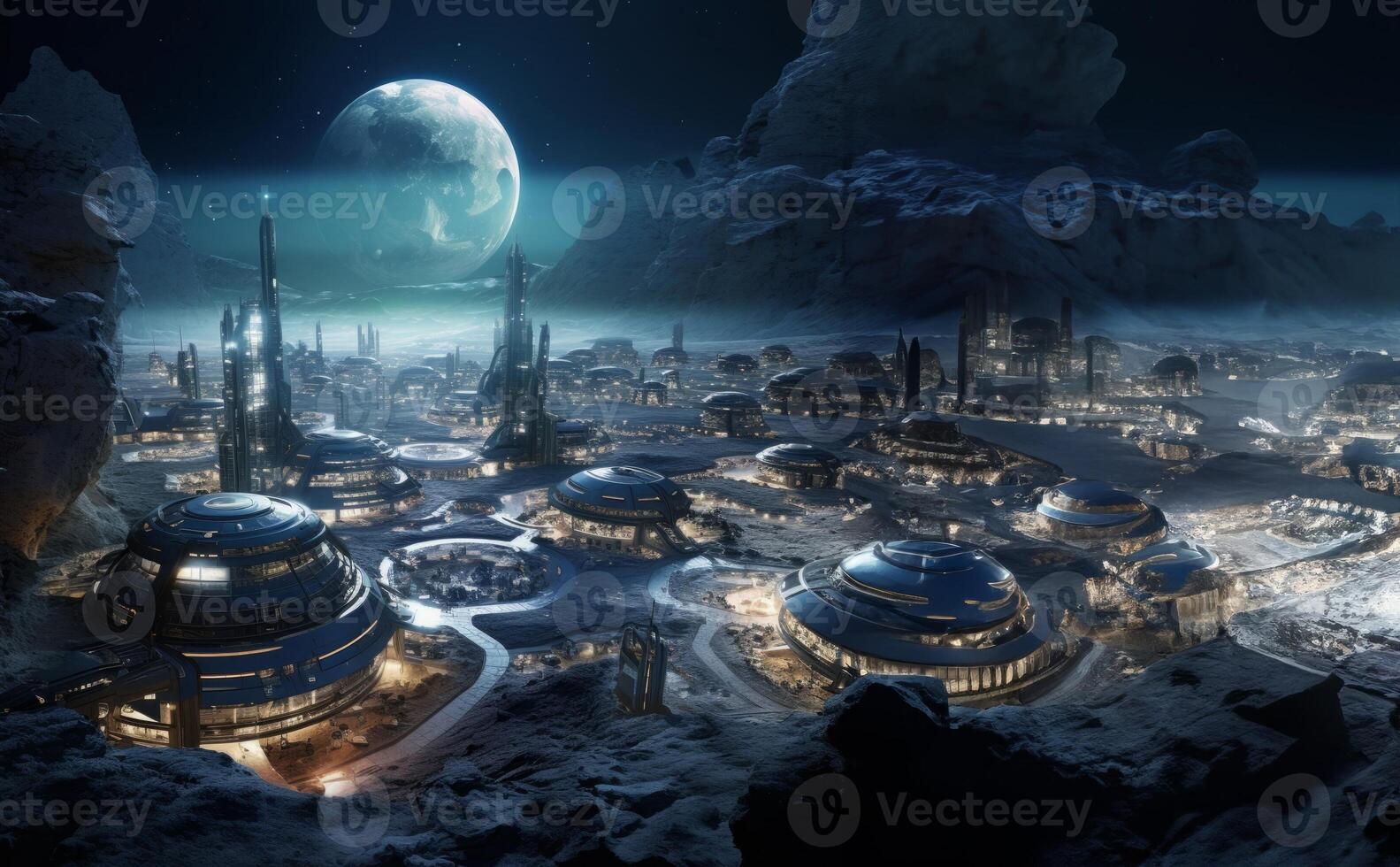 A futuristic city on Mars is a testament to human ingenuity and perseverance.Generated image photo