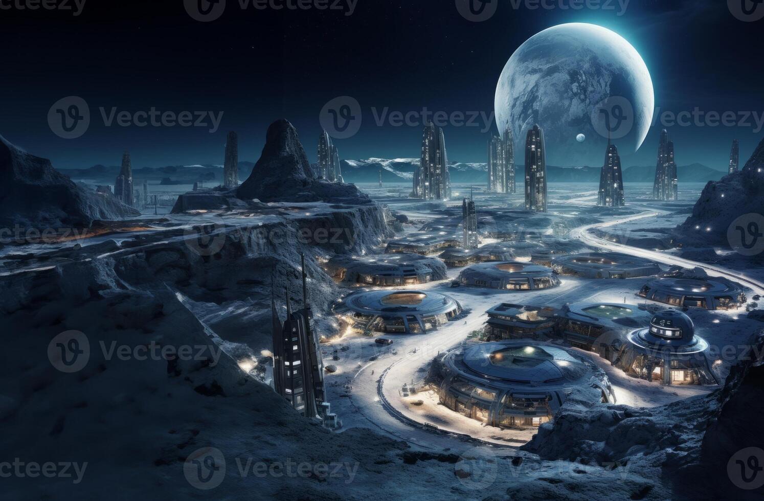 A futuristic city on Mars is a testament to human ingenuity and perseverance.Generated image photo