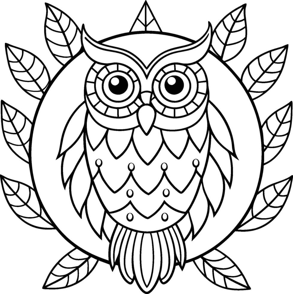Owl mandala with coloring page decorative design. adult coloring page mandala vector